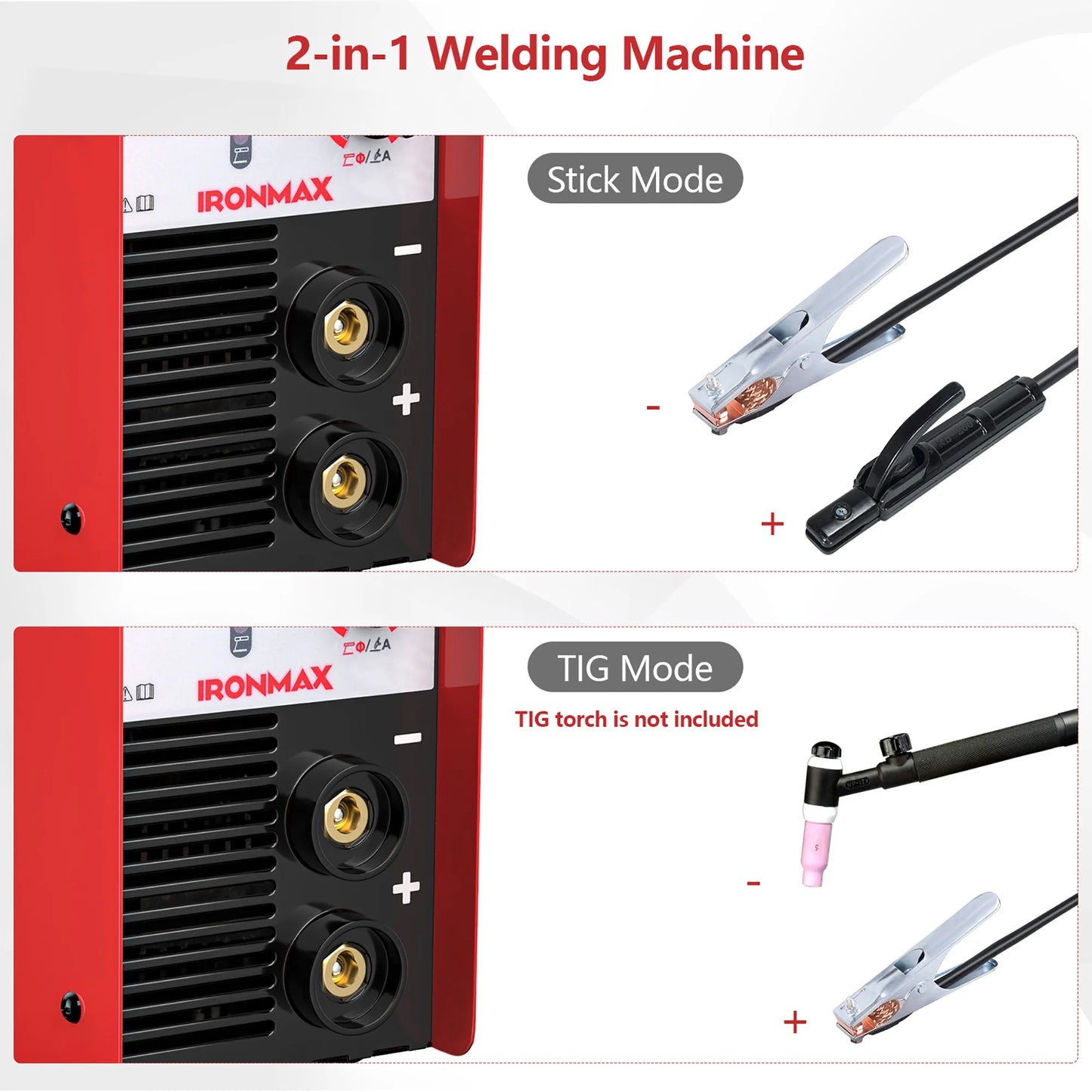 IRONMAX MMA Welder IGBT Welding Portable Machine W/ Electrode Holder&Earth Clamp&Adapter