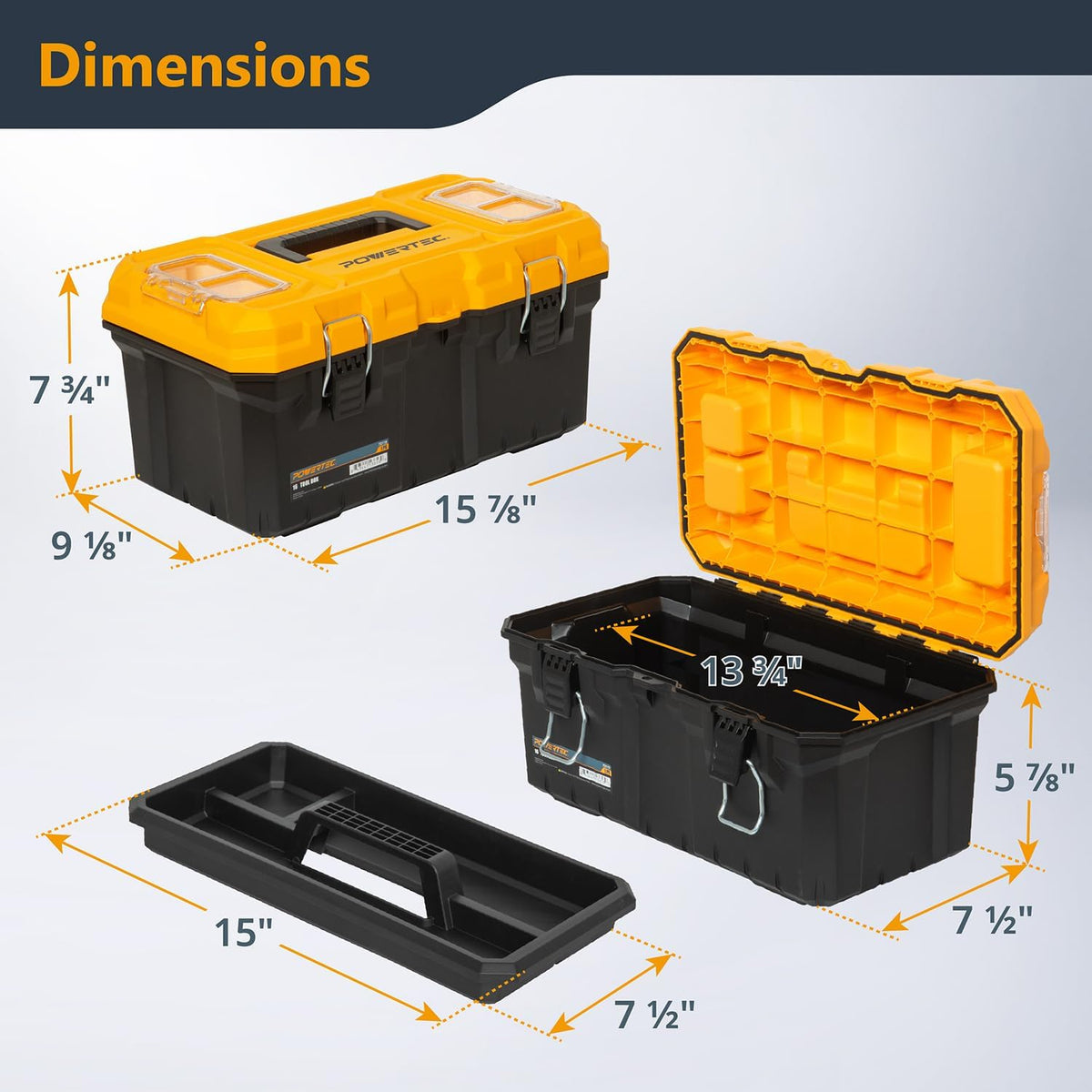 16-Inch Tool Box with Trays - Lockable, Metal Latch, Organizer, Portable Storage for Tools, Small or Mid-Sized Parts (72119)