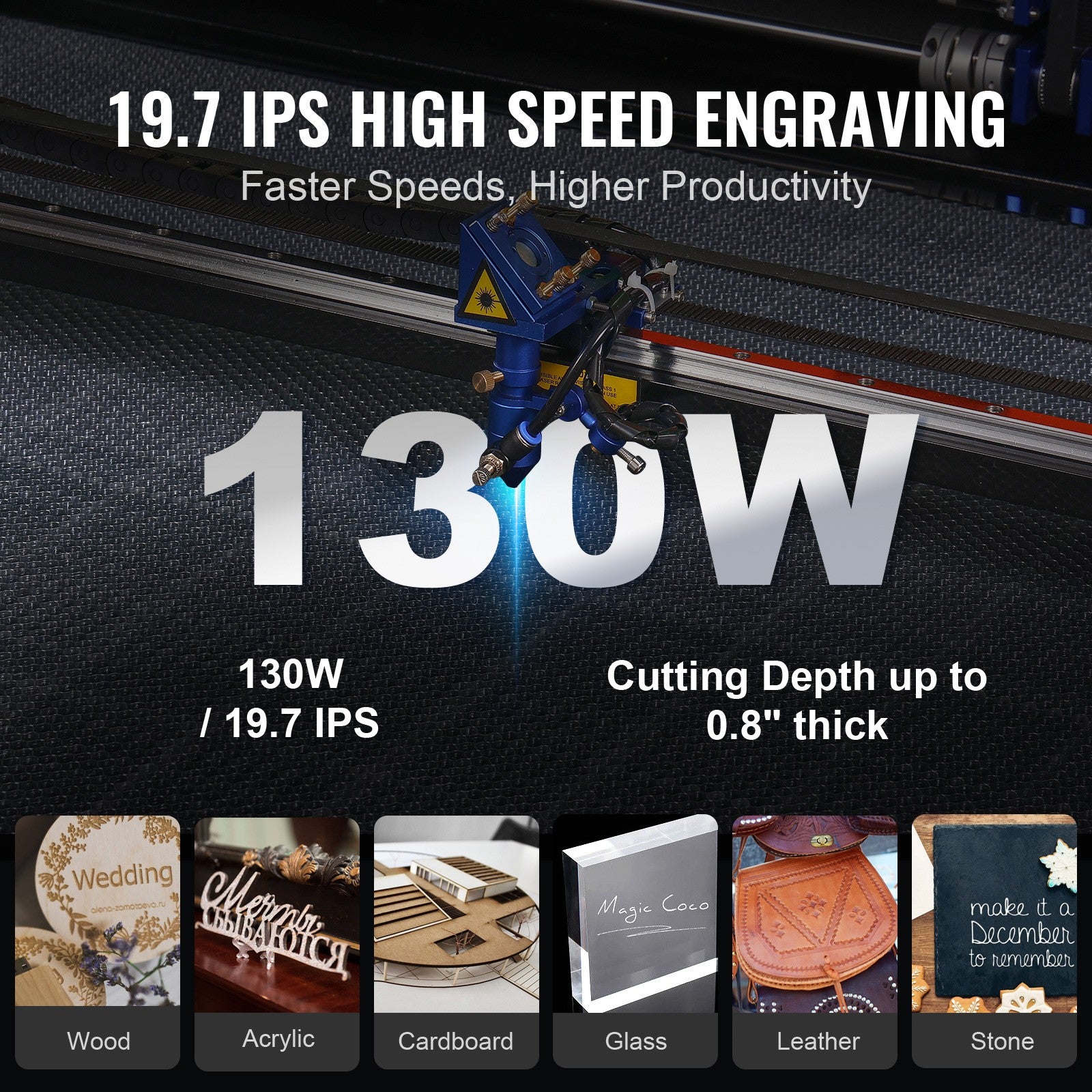 Uimoso 130W CO2 Laser Cutter and Engraver, 35X55 In, 19.7 IPS Speed