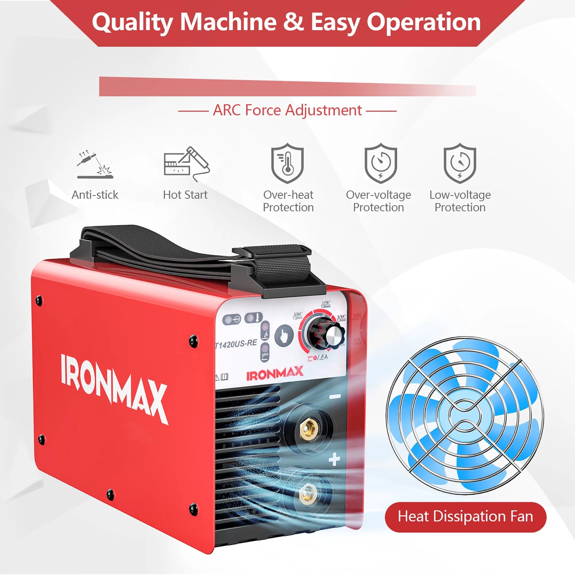 IRONMAX MMA Welder IGBT Welding Portable Machine W/ Electrode Holder&Earth Clamp&Adapter