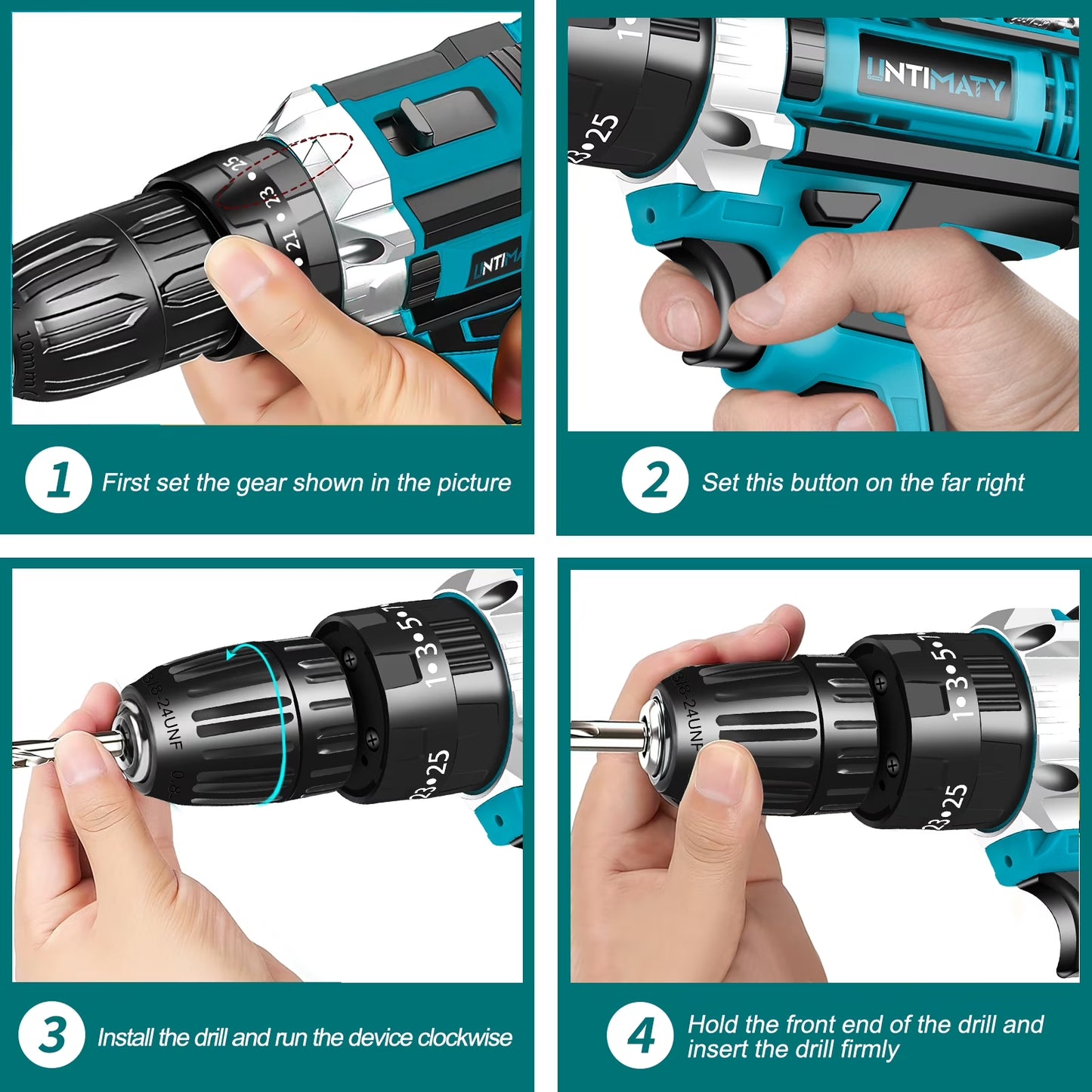 21V Cordless Drill Set,  Power Drill Set with Battery and Charger, Electric Drill Home Improvement, 3/8'' Keyless Chuck, 25+3 Torque Setting, Drill Bits, Led&Variable Speed