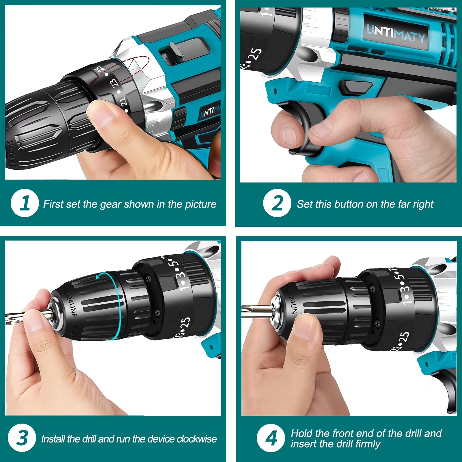 21V Cordless Drill Set,  Power Drill Set with Battery and Charger, Electric Drill Home Improvement, 3/8'' Keyless Chuck, 25+3 Torque Setting, Drill Bits, Led&Variable Speed