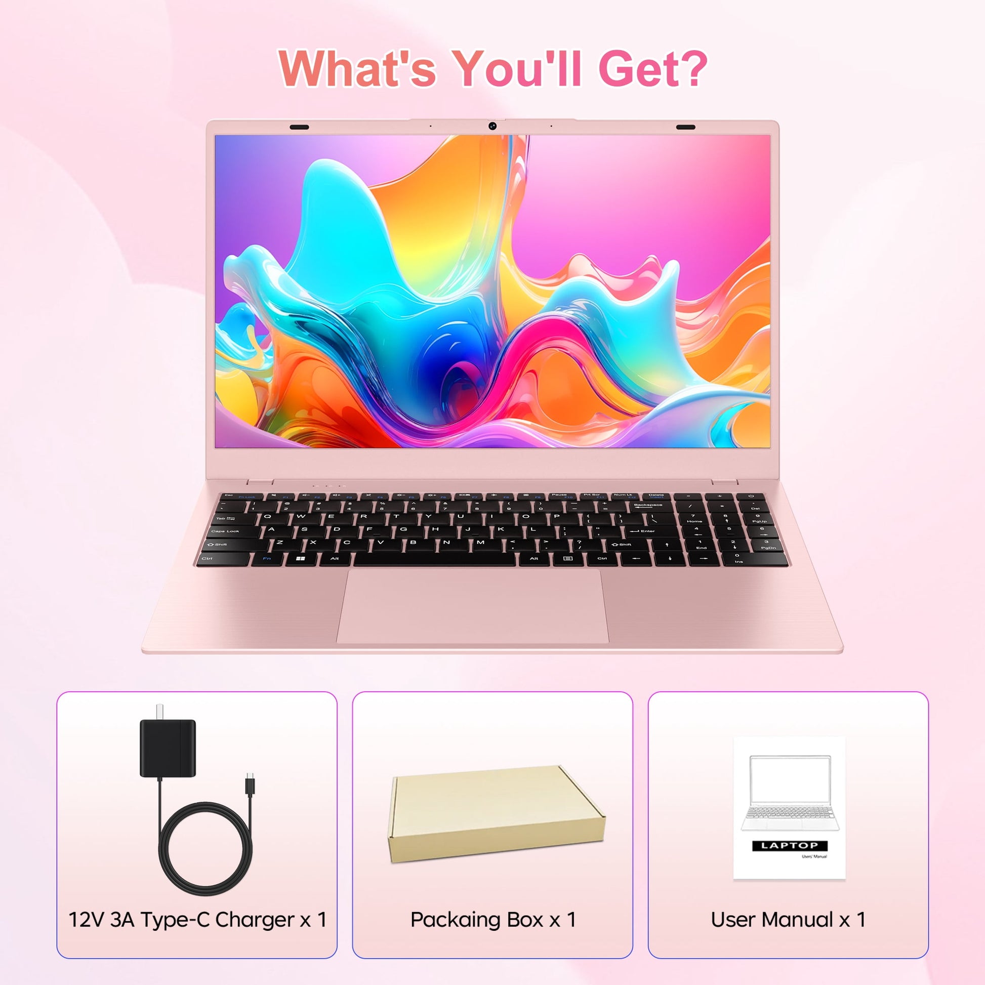 15.6" Pink Laptop Computer, 16GB RAM 512GB SSD, Intel 6500Y (Up to 3.4Ghz) with Office 2024, Windows 11 Pro Laptop, IPS FHD Display, Notebook PC for Business, Student, Office