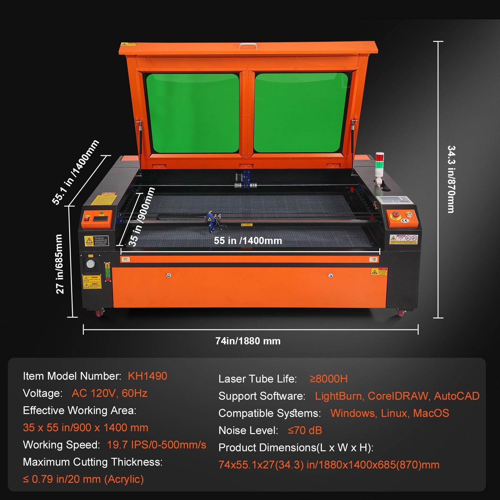Uimoso 130W CO2 Laser Cutter and Engraver, 35X55 In, 19.7 IPS Speed