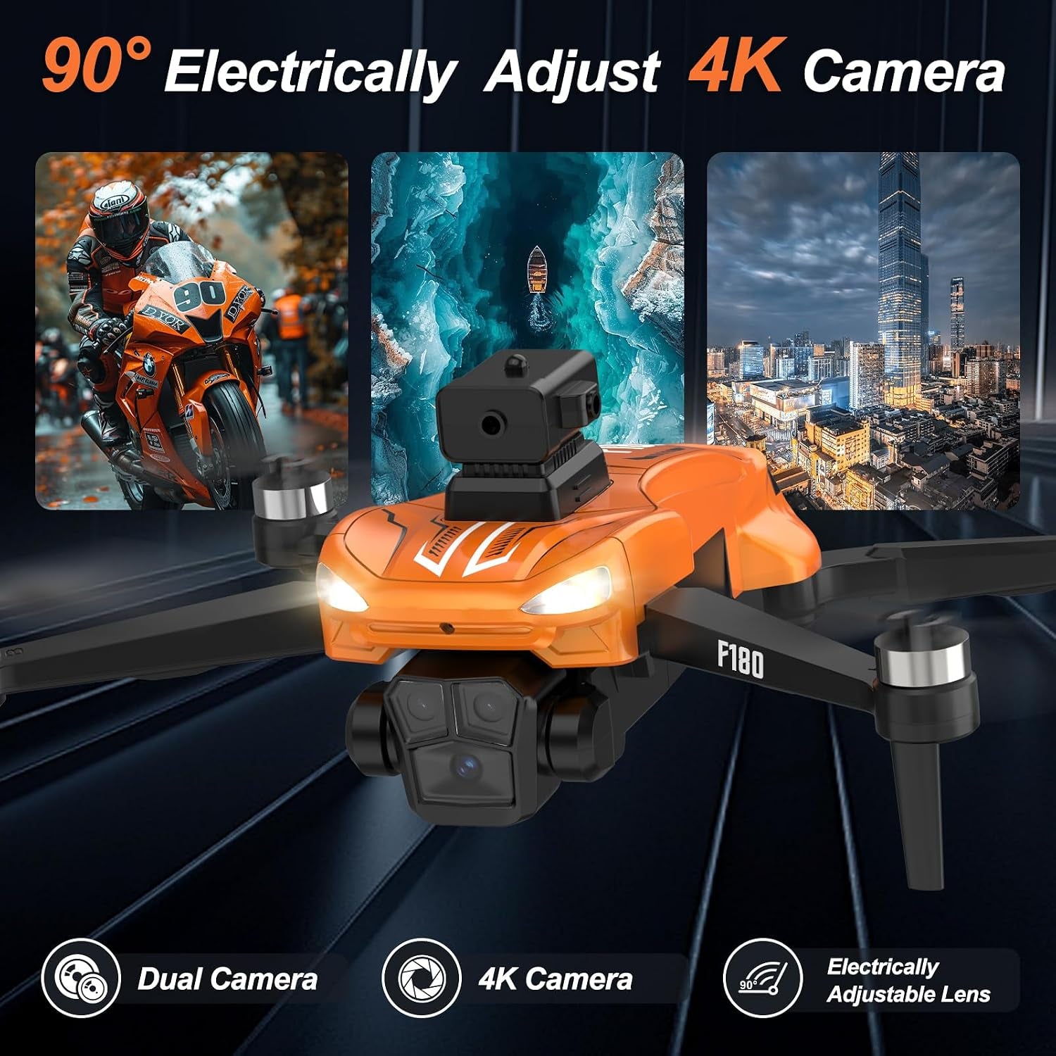 F180 Drones with 4K Camera Adults 4.5" LCD RC Screen, Follow Me Professional Drone GPS Auto Return Home, 5Ghz FPV Real-Time RC Quadcopter Dron for Beginner, SD Card, Long Flight Time under 249G