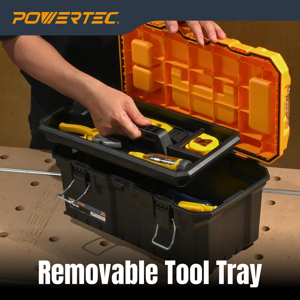 16-Inch Tool Box with Trays - Lockable, Metal Latch, Organizer, Portable Storage for Tools, Small or Mid-Sized Parts (72119)