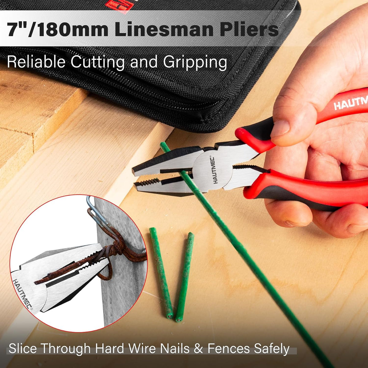 5PCS Pliers Set with Bi-Material, Including 6" Slip-Joint, Long Nose, Diagonal Cutters, 7" Linesman Plier, 8" Groove Joint Pliers, for Home Maintenance, Basic Repair & DIY，HTPTM25035-N3