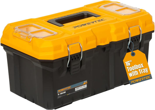 16-Inch Tool Box with Trays - Lockable, Metal Latch, Organizer, Portable Storage for Tools, Small or Mid-Sized Parts (72119)