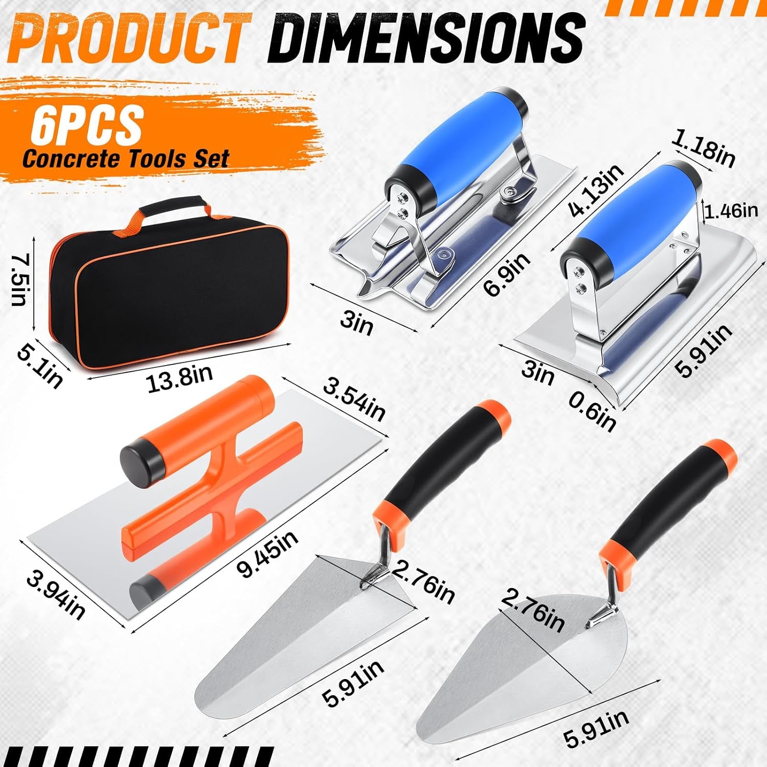 6 Pcs Masonry Tools Set, Cement Trowel Edger Groover with Bag