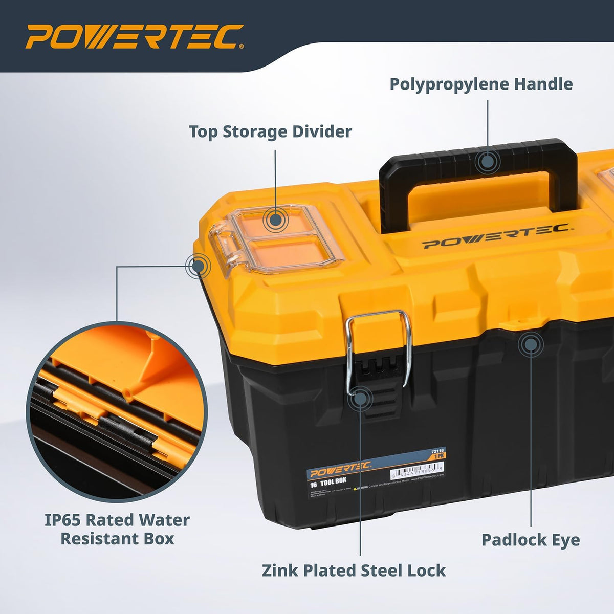 16-Inch Tool Box with Trays - Lockable, Metal Latch, Organizer, Portable Storage for Tools, Small or Mid-Sized Parts (72119)