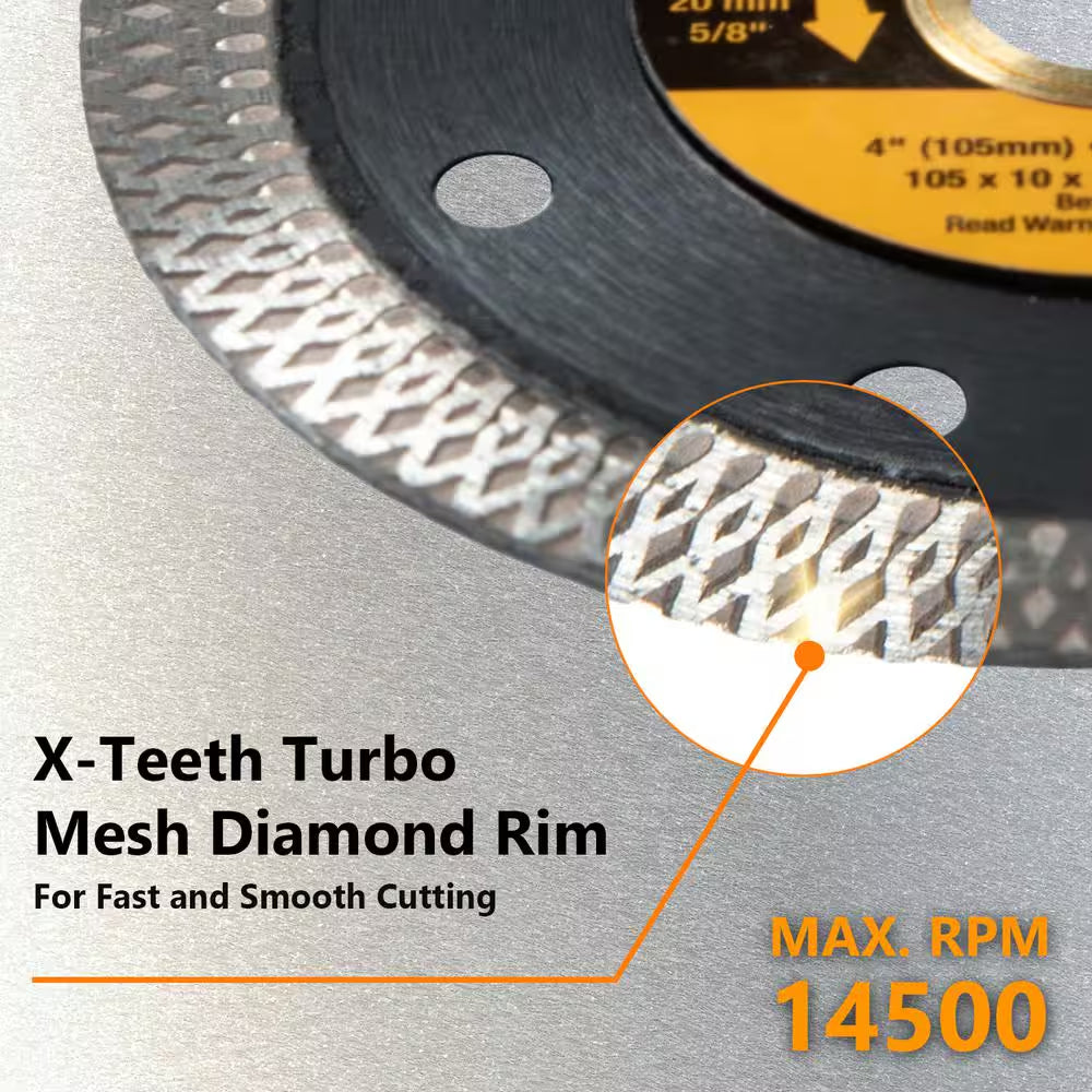 4 In. Turbo Mesh Rim, Super Thin Diamond Saw Blades for Handheld Tile Saw and Angle Grinder (3-Pack)