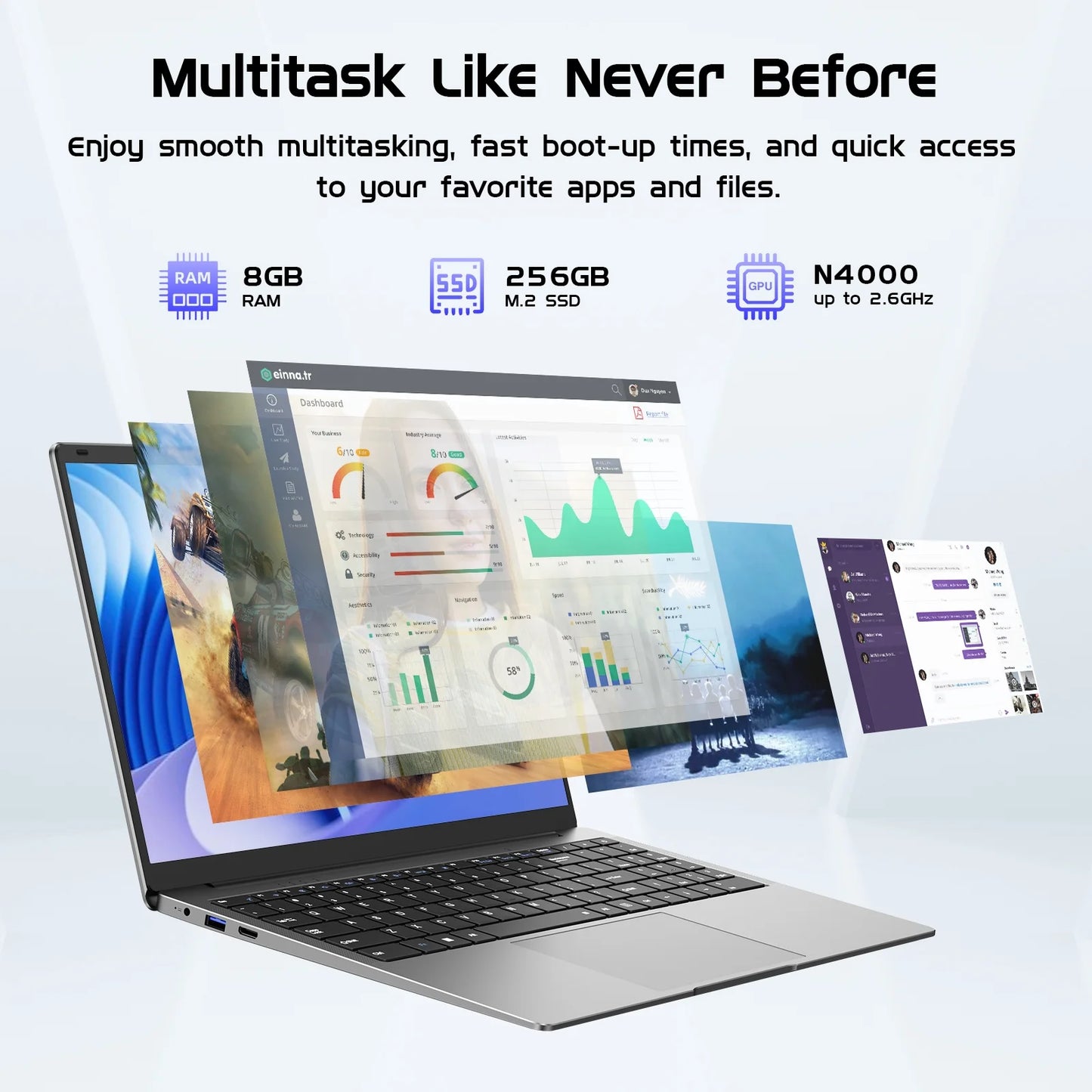 15.6" Laptop,12Gb RAM 256GB Ssd,Windows 11 Pro Notebook PC,MS Office 365,Intel Celeron N4000(Up to 2.6Ghz) Bussiness Computer