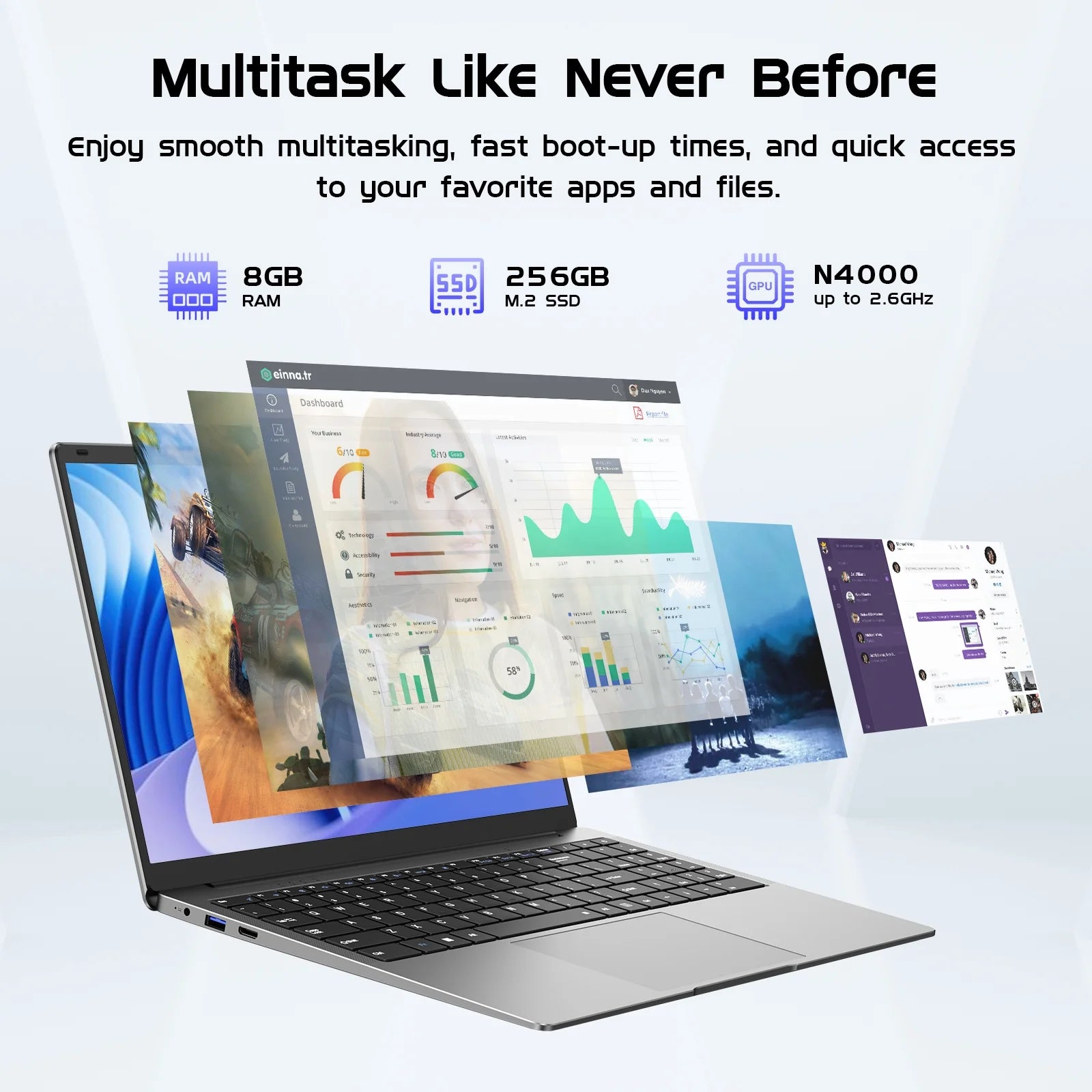 15.6" Laptop,12Gb RAM 256GB Ssd,Windows 11 Pro Notebook PC,MS Office 365,Intel Celeron N4000(Up to 2.6Ghz) Bussiness Computer