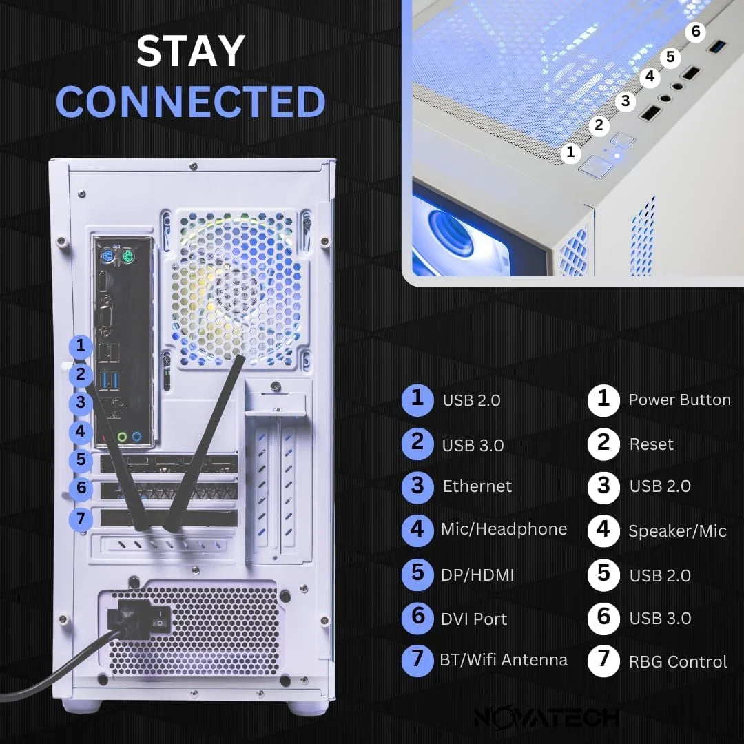 Titan Pro - Prebuilt Gaming PC Desktop Computer - RTX 5060 - Ryzen 5 - 4.2Ghz - 16GB RAM - 1TB M.2 SSD Wifi/Bt, Win 11 - Gaming Computer Tower - Pre Built PC Gaming - 1 Year Warranty