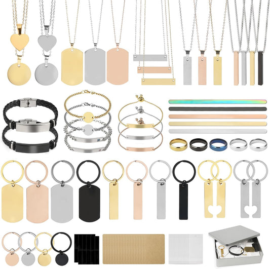 194PCS Laser Engraving Blanks Kit Include 52PCS Laser Engraver Blank Materials,Jewelry Making Laser Engraver for All Laser Engravers with Necklace,Bracelet,Ring,Keychain,Laser Marking Paper