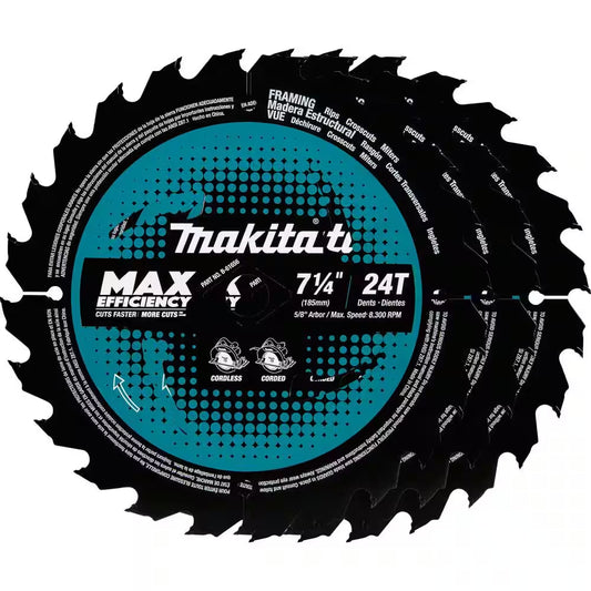 7-1/4 In. 24T Carbide-Tipped Max Efficiency Ultra-Thin Kerf Circular Saw Blade, Framing (3-Pack)