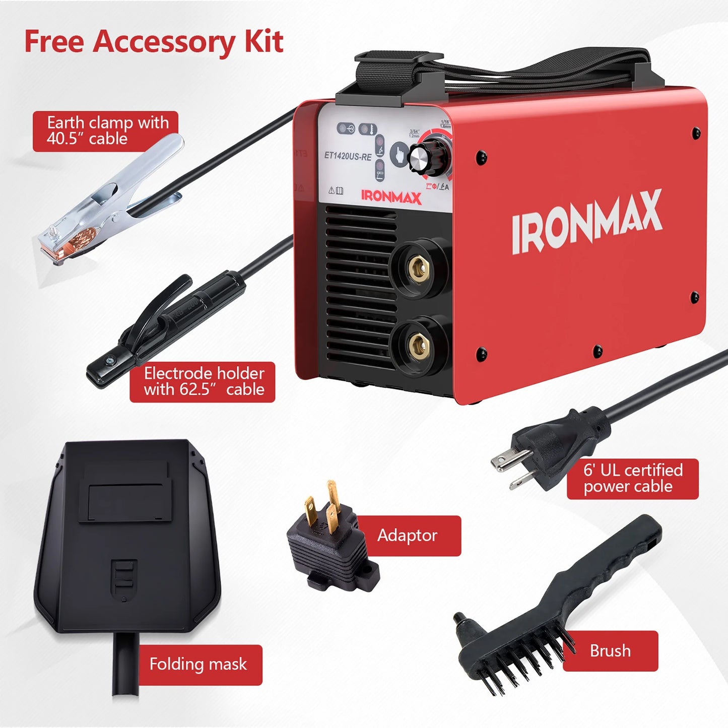 IRONMAX MMA Welder IGBT Welding Portable Machine W/ Electrode Holder&Earth Clamp&Adapter